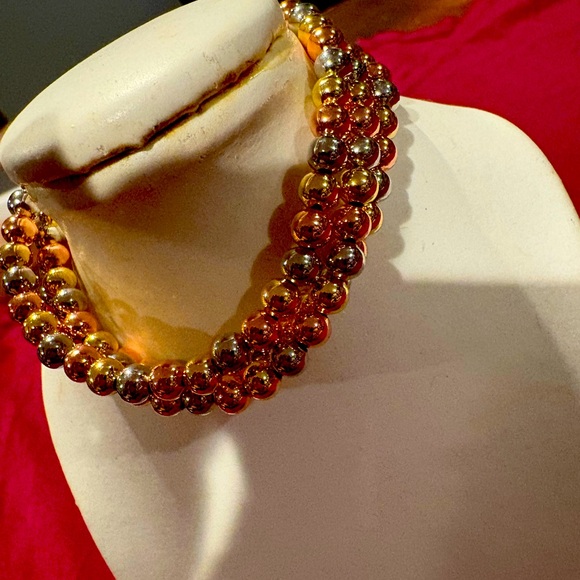 3 Piece Titanium Gold, White Gold & Rose Gold Matte Round Balls Bead Bracelet - Picture 2 of 5